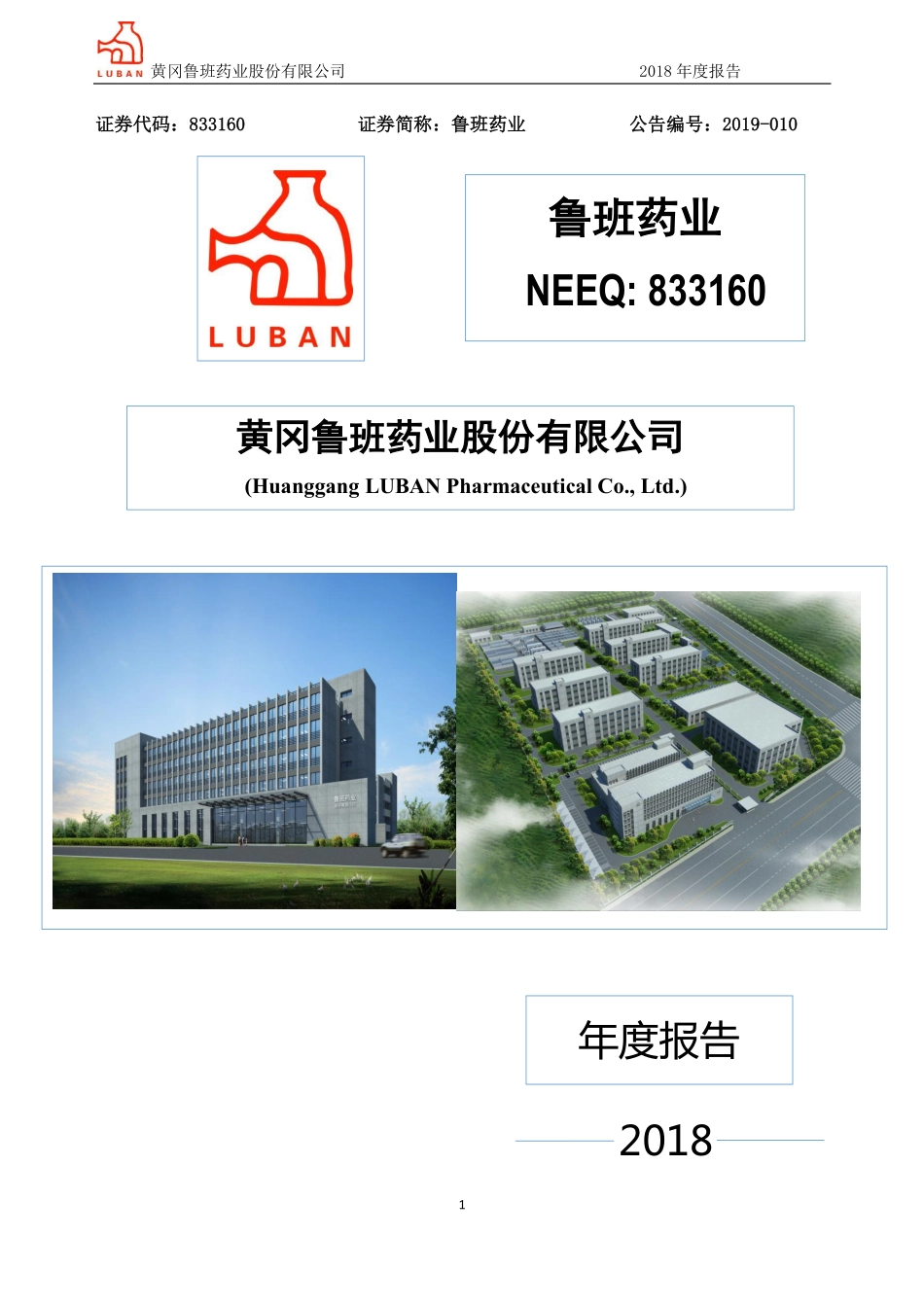 833160_2018_鲁班药业_2018年度报告_2019-03-25.pdf_第1页