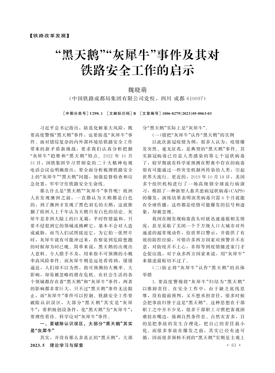“黑天鹅”“灰犀牛”事件及其对铁路安全工作的启示.pdf_第1页