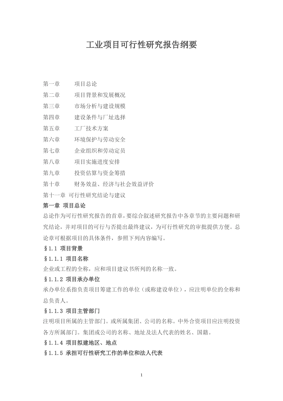 工业项目可行性研究报告纲要.doc_第1页