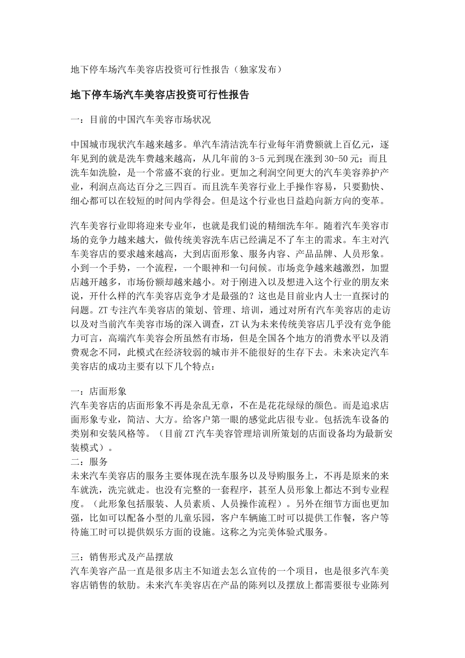 停车场汽车美容店行业投资可行性报告.docx_第1页