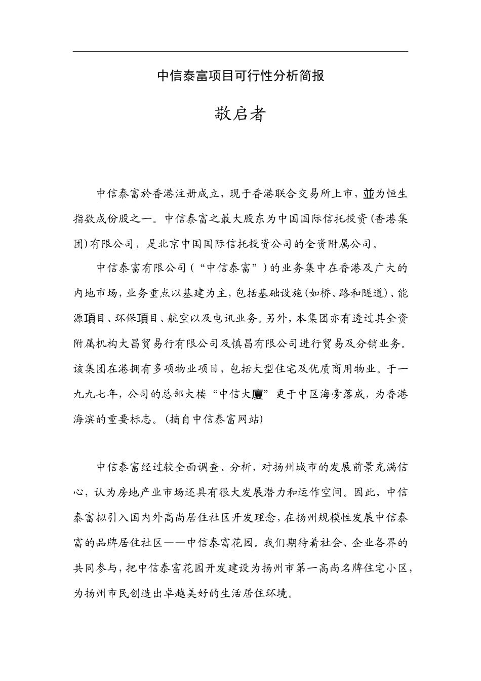 中信泰富项目可行性分析简报.doc_第1页