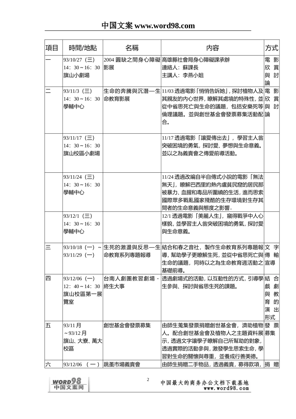 生命教育系列活動計劃書.doc_第2页