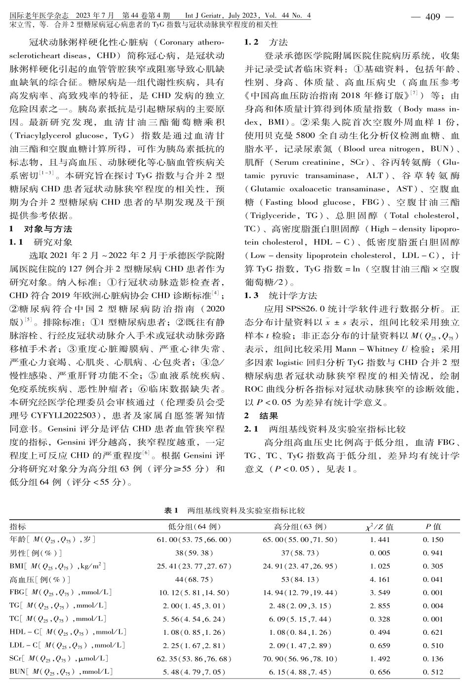 合并2型糖尿病冠心病患者的TyG指数与冠状动脉狭窄程度的相关性.pdf_第2页