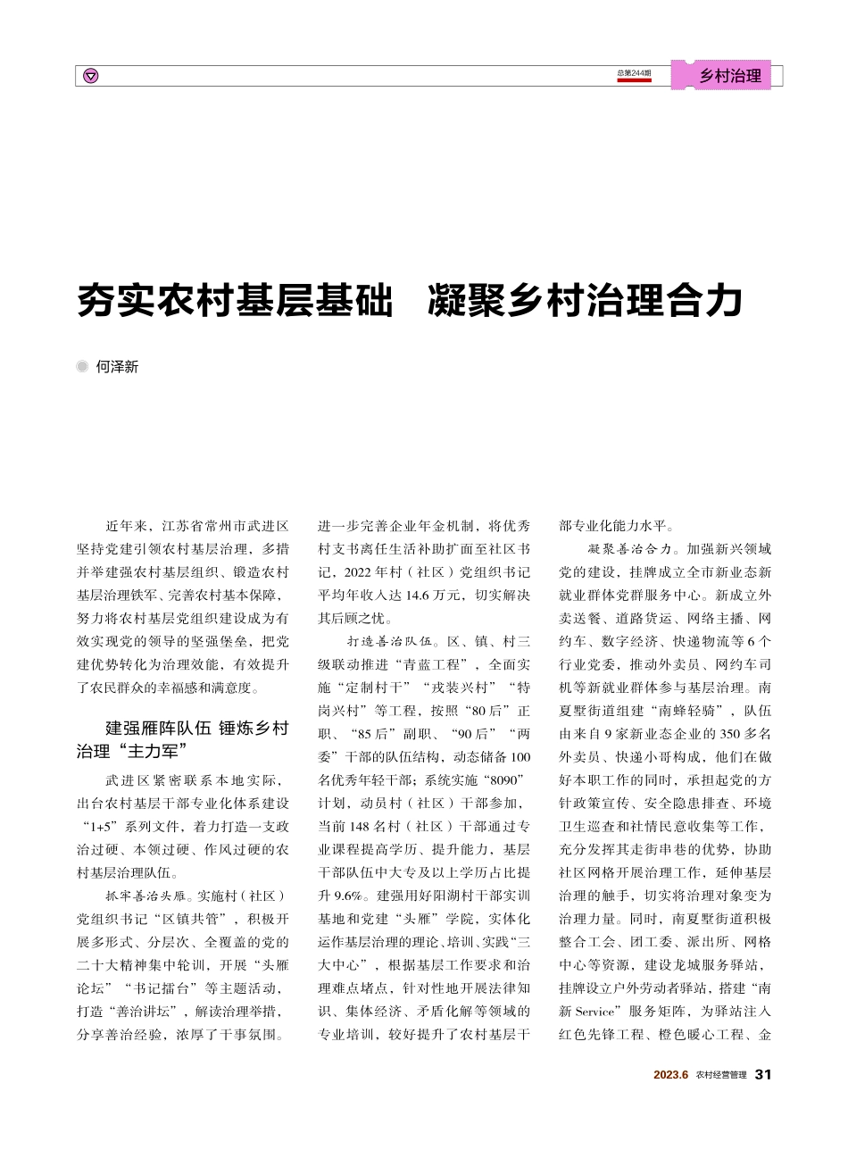 夯实农村基层基础 凝聚乡村治理合力.pdf_第1页