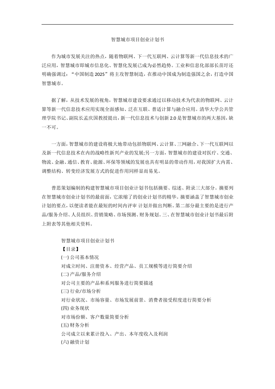 智慧城市项目创业计划书.doc_第1页