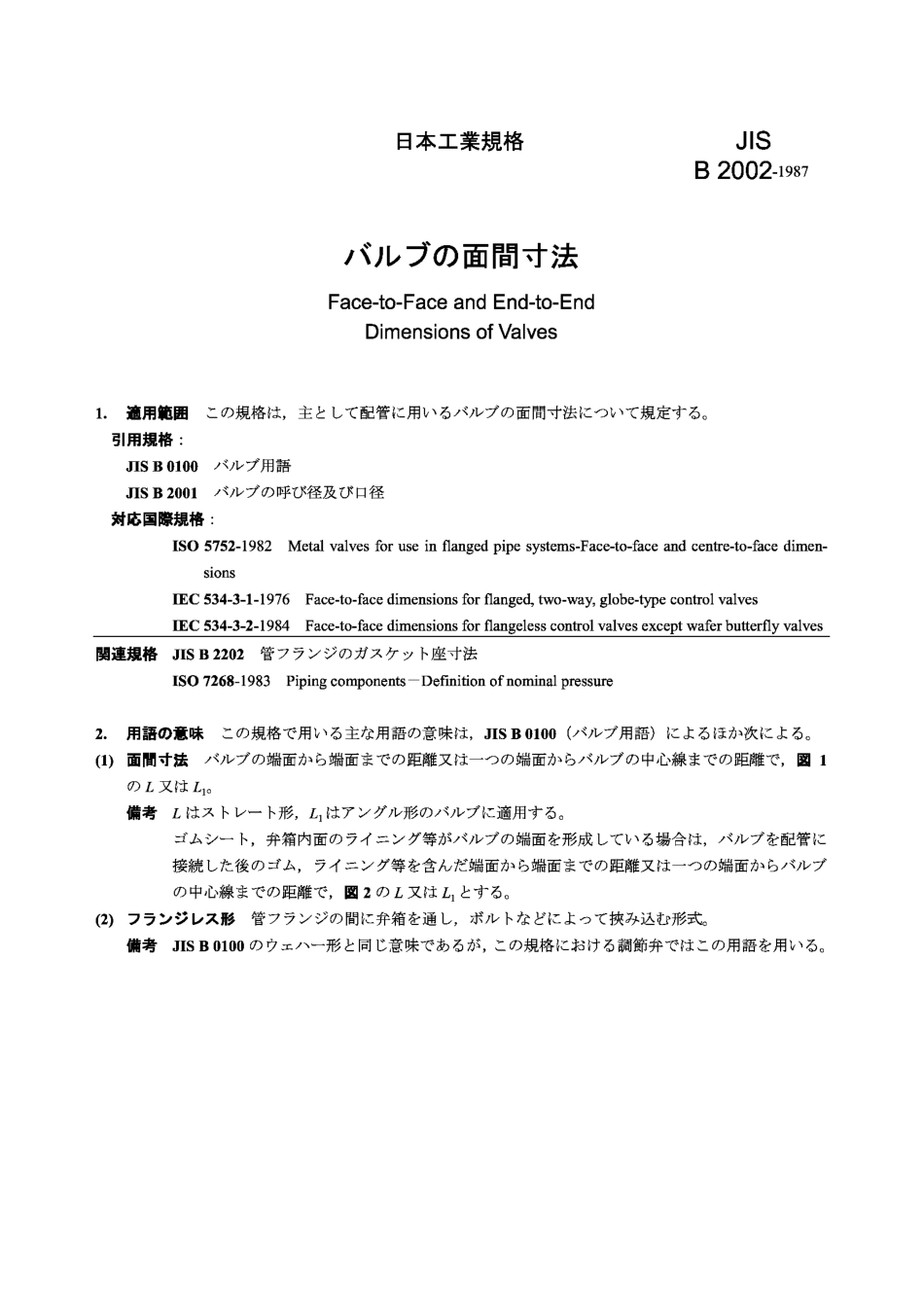 [www.staffempire.com]-JIS B2002-1987 Face-to-Face and End-to-End Dimensions of Valves.pdf_第1页