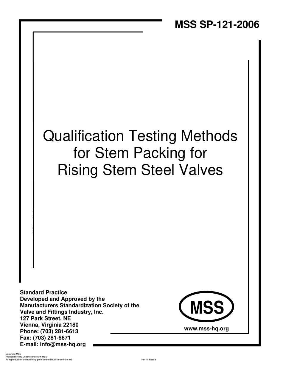 [www.staffempire.com]-MSS SP-121-2006 Qualification Testing Methods for Stem Packing for Rising Stem Steel Valves.pdf_第1页