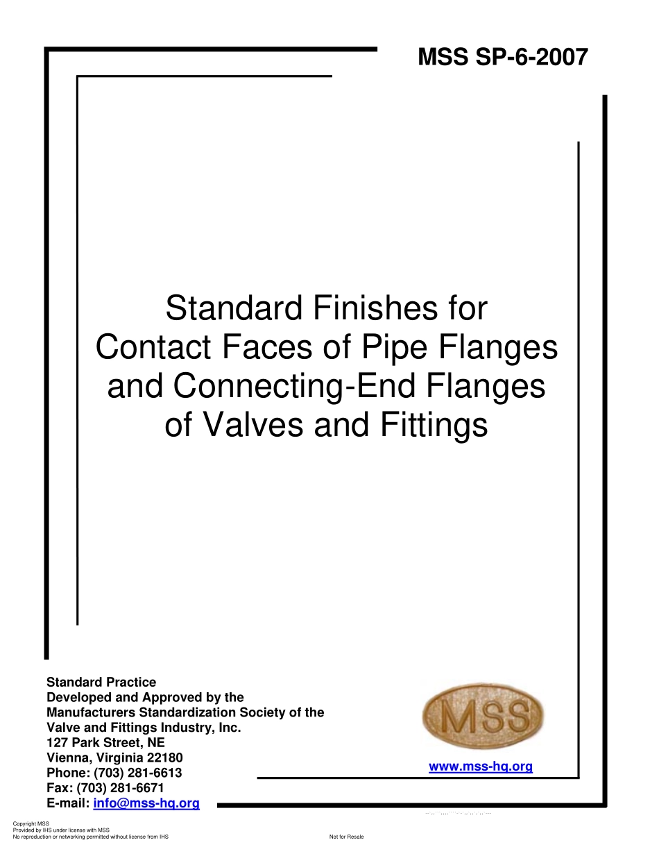 [www.staffempire.com]-MSS SP-6-2007 管法兰以及阀门和管件端法兰的接触面标准精度.pdf_第1页