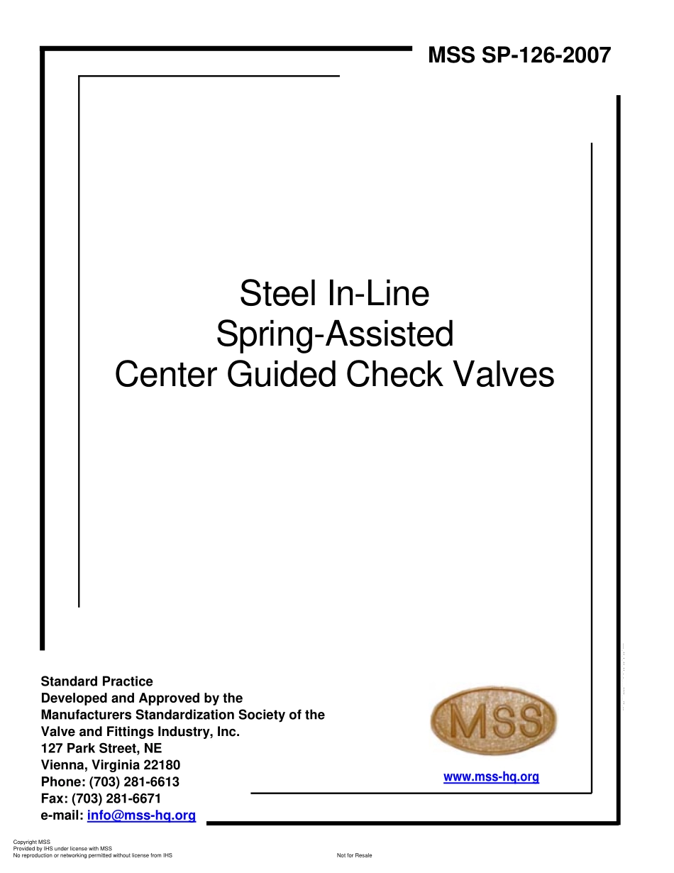 [www.staffempire.com]-MSS SP-126-2007 Steel In-Line Spring-Assisted Center Guided Check Valves.pdf_第1页