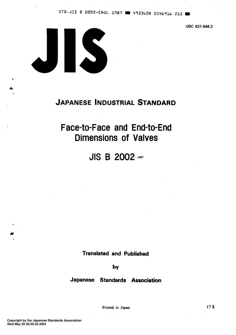 [www.staffempire.com]-JIS B 2002-1987阀门结构长度标准E.PDF_第1页