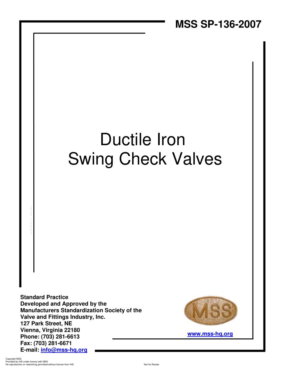 [www.staffempire.com]-MSS SP-136-2007 Ductile Iron Swing Check Valves.pdf_第1页