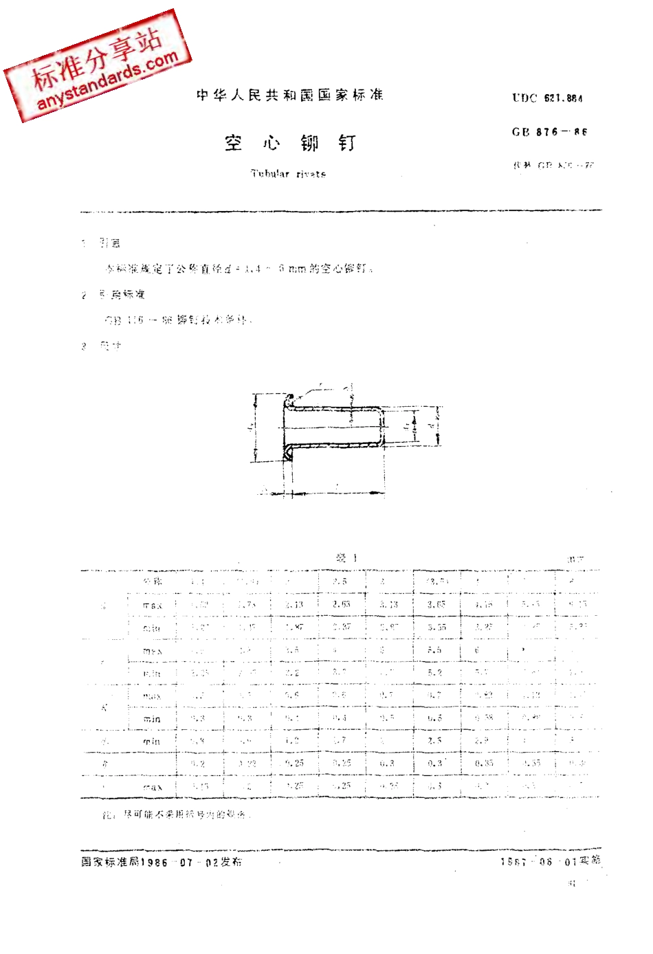 GB 876-86 空心铆钉.pdf_第1页