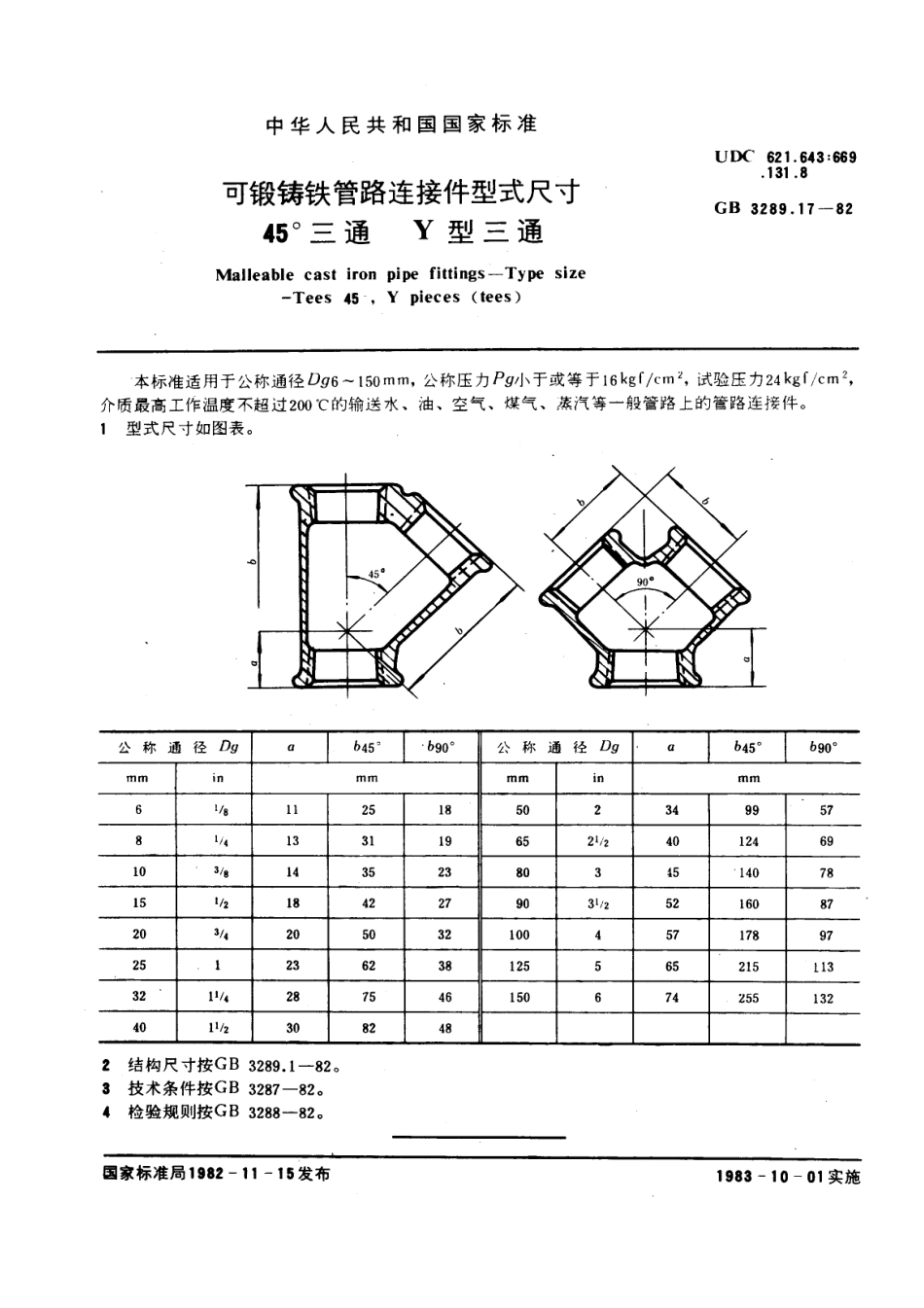 9铁管路连接件型式尺寸+45°三通+Y型三通.pdf_第1页