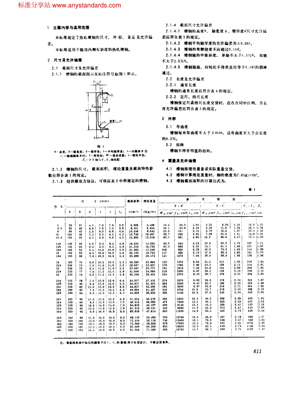 GB 707-1988 热轧槽钢尺寸、外形、重量及允许偏差.pdf_第2页