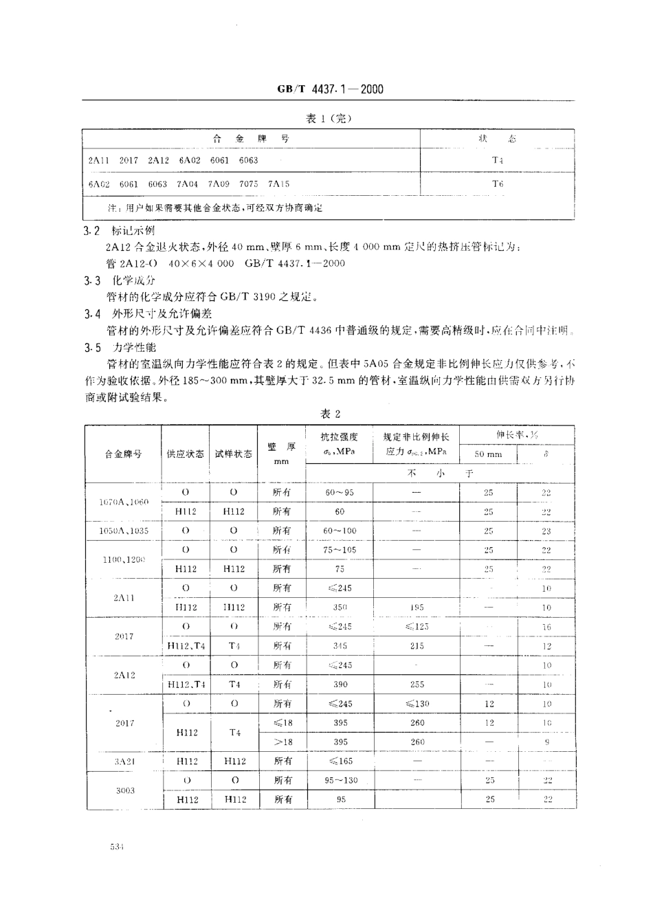 GB T 4437.1-2000 铝及铝合金热挤压管 无缝圆管.pdf_第3页