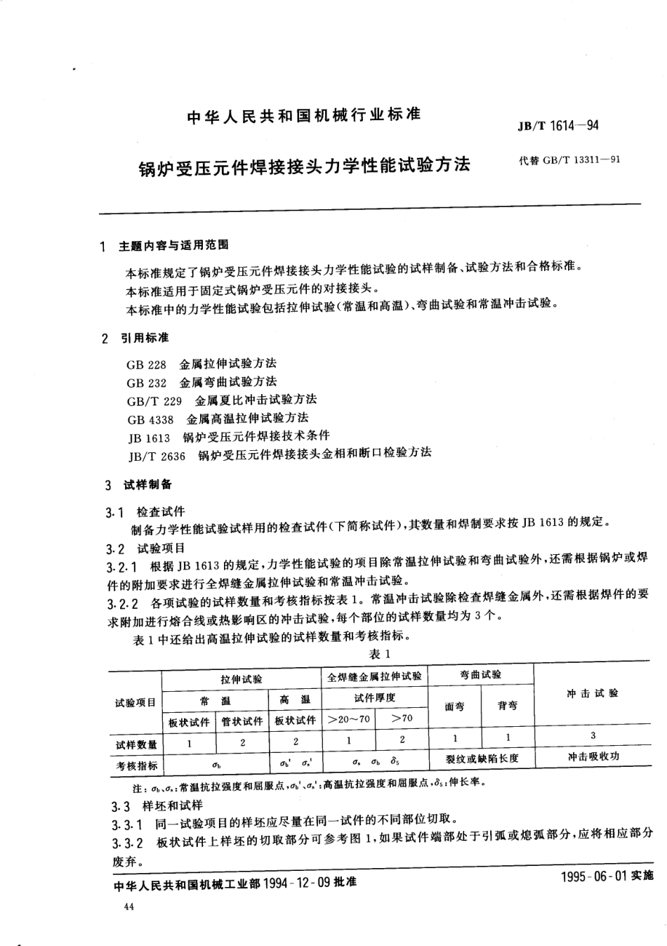 [www.staffempire.com]-JBT 1614-94 锅炉受压元件焊接接头力学性能试验方法 .pdf_第1页