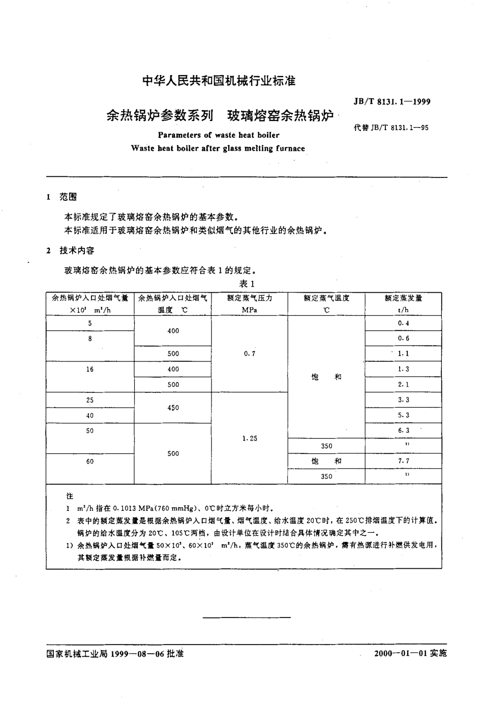 [www.staffempire.com]-JBT 8131.1-1999余热锅炉参数系列 玻璃熔窑余热锅炉.pdf_第3页