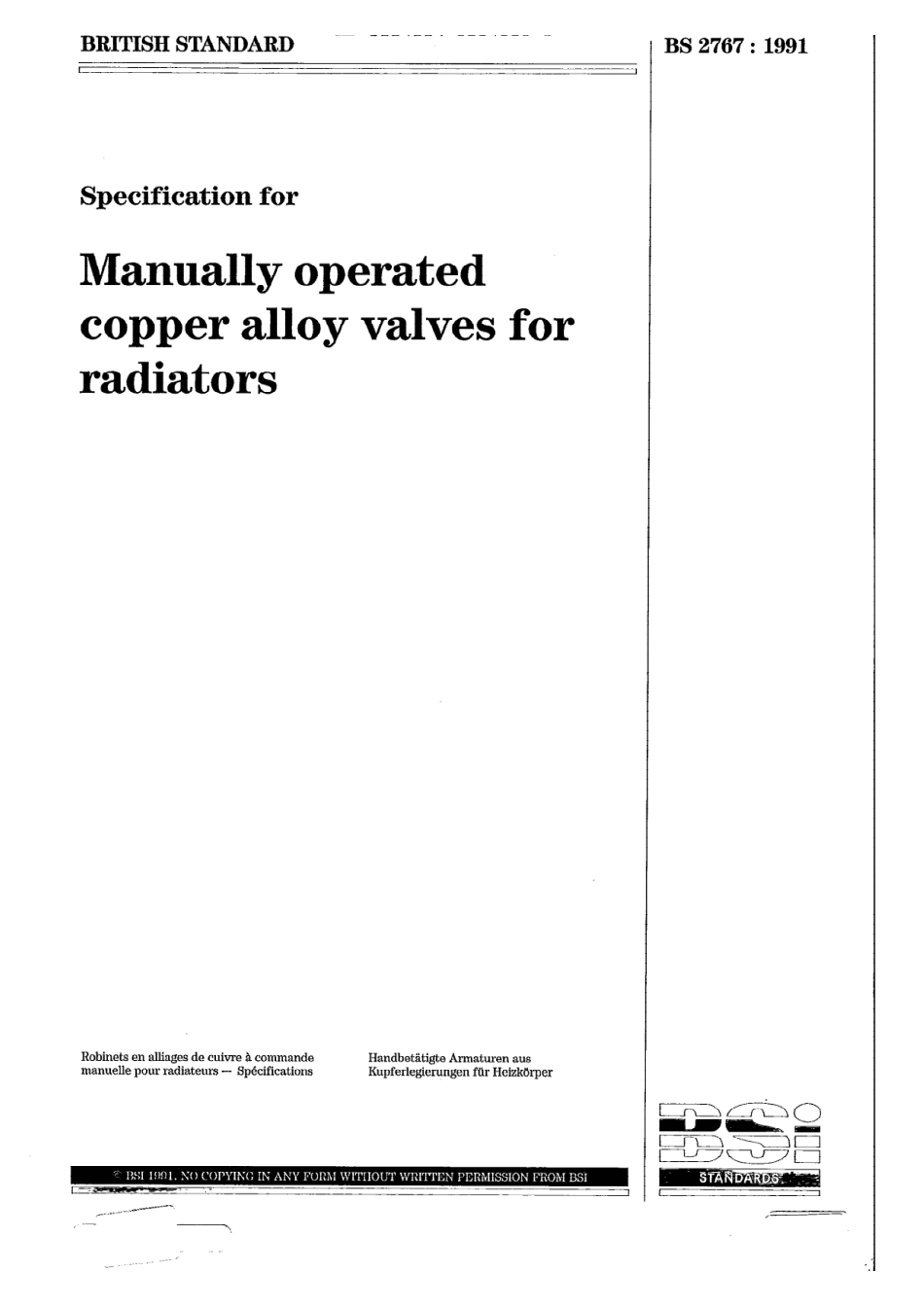 [www.staffempire.com]-BS 2767-1991 Specification for manually operated copper alloy valves for radiators.pdf_第1页