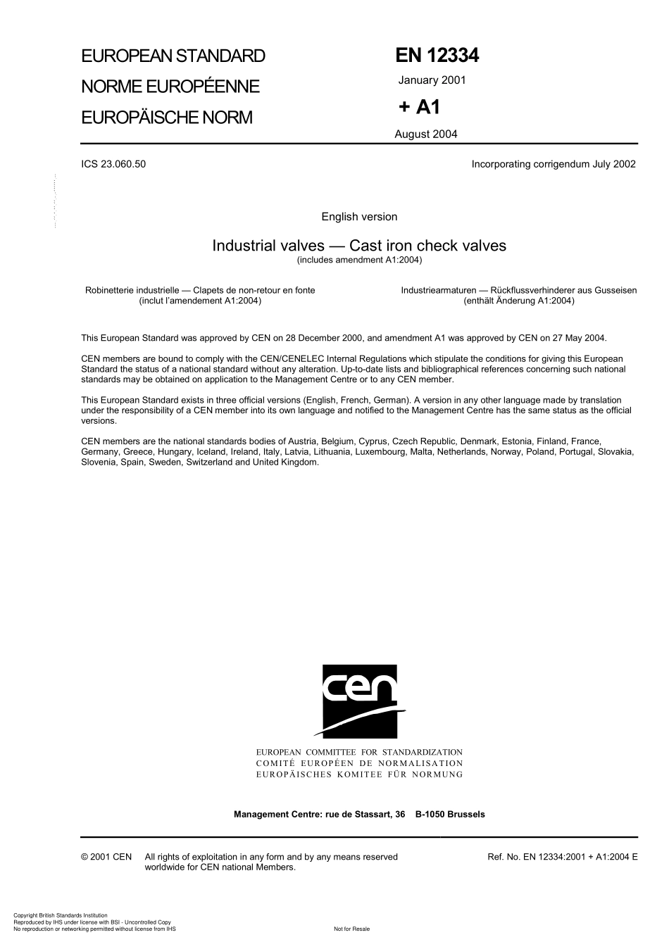 [www.staffempire.com]-BS EN 12334-2001 工业阀门.铸铁单向阀.pdf_第3页