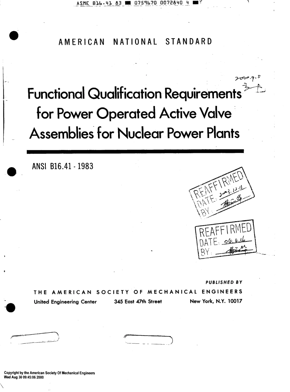 [www.staffempire.com]-ASME B16.41-1983 核电厂的电动活跃阀门组件的功能资格要求.pdf_第1页