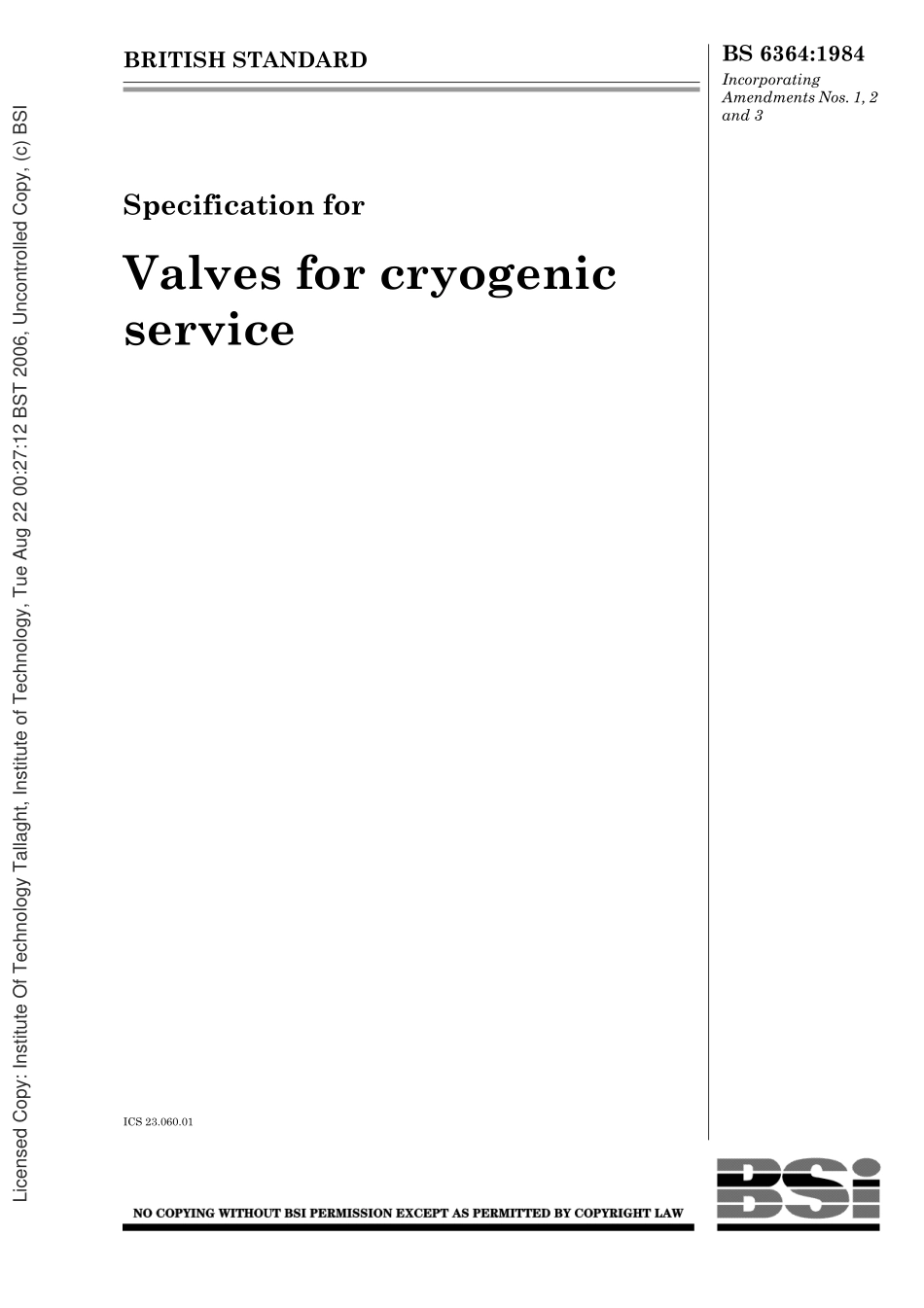 [www.staffempire.com]-BS 6364-1984 阀门标准 Specification for Valves for cryogenic service.pdf_第1页