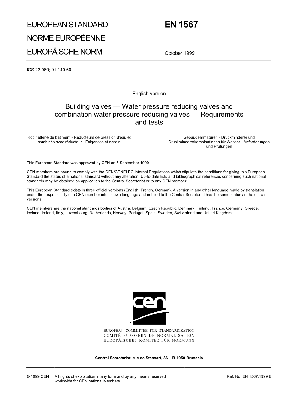 [www.staffempire.com]-BS EN 1567-2000 Building valves. Water pressure reducing valves and combination water reducing valves. Requirements and tests.pdf_第3页