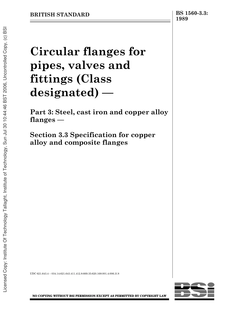 [www.staffempire.com]-BS 1560-3.3-1989 管道 阀门和管件用圆法兰(特定类别).钢、铸铁和铜合金法兰第3节铜合金和复合法兰规范.pdf_第1页