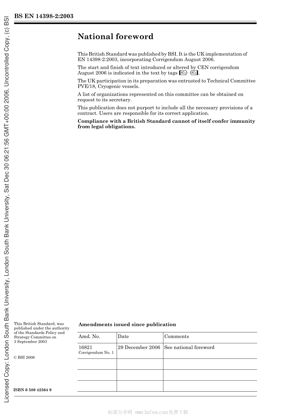 [www.staffempire.com]-BS EN 14398-2-2003 低温容器.大型可运输非真空绝缘容器.设计、制造、检验和测试.pdf_第2页