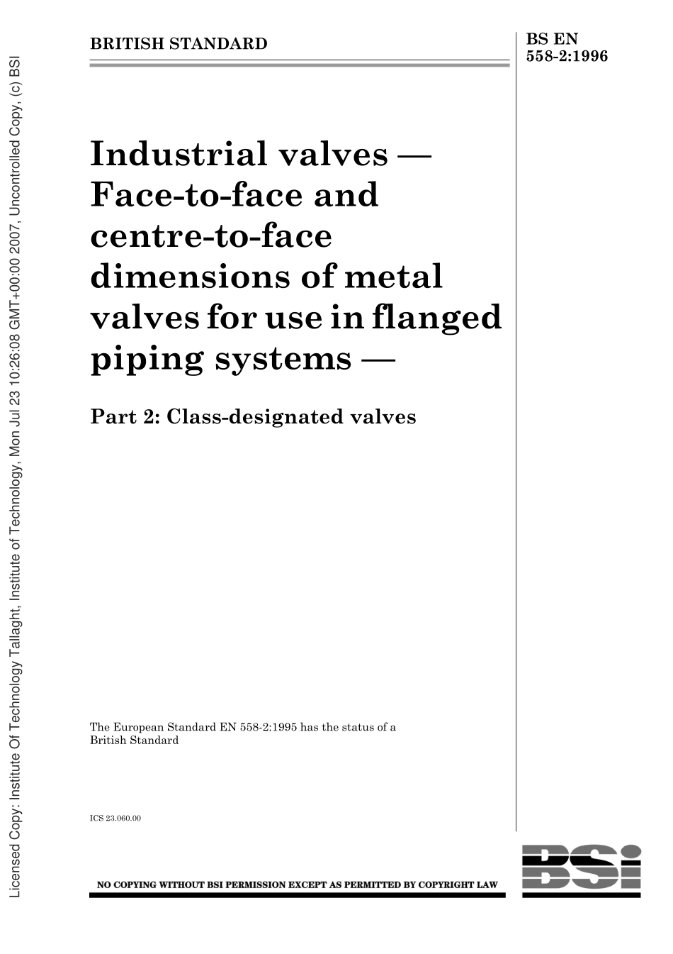 [www.staffempire.com]-BS EN 558-2-1996 Industrial valves — Face-to-face and centre-to-face dimensions of metal.pdf_第1页