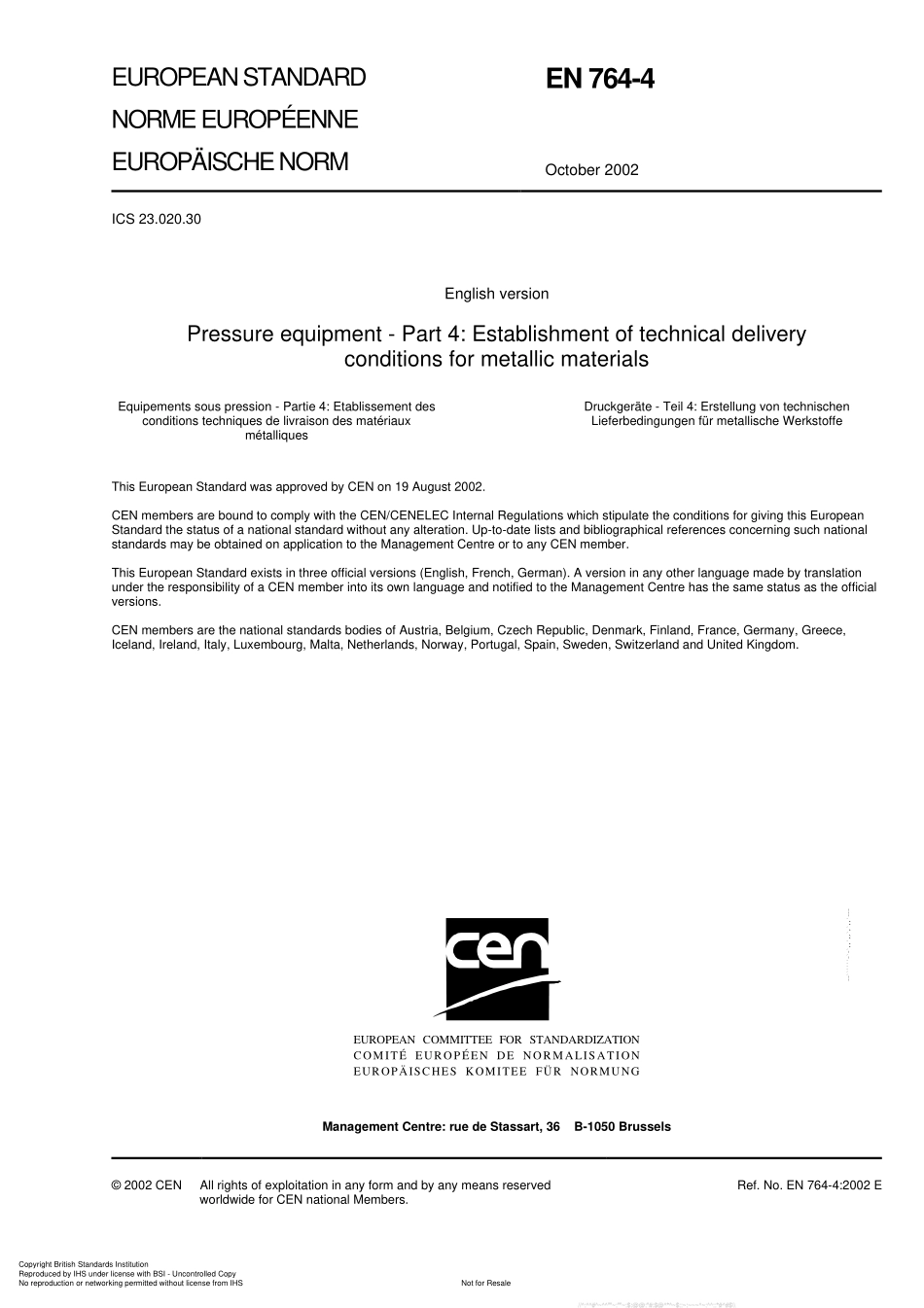 [www.staffempire.com]-BS EN 764-4-2002 Pressure equipment — Part 4 Establishment of technical delivery conditions for metallic materials.pdf_第3页