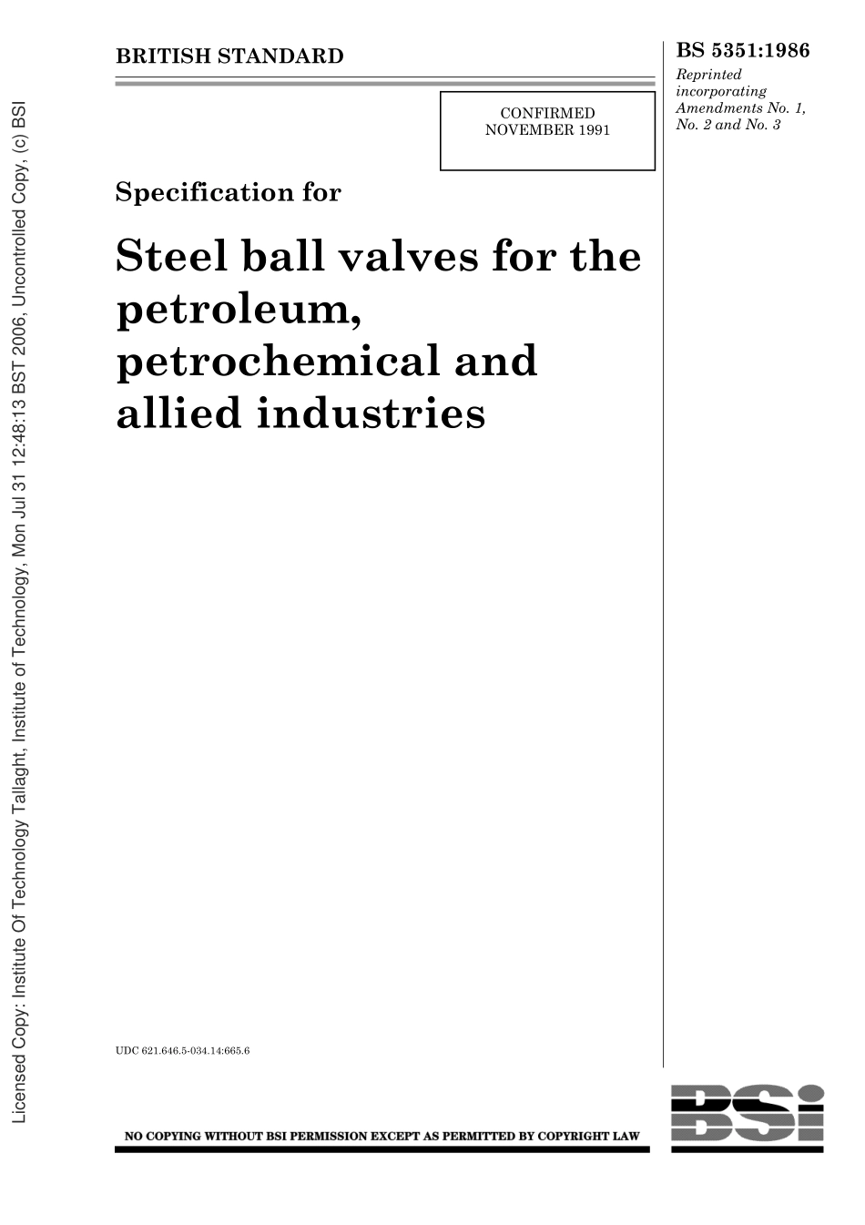 [www.staffempire.com]-BS 5351-1986 Specification for steel ball valves for the petroleum, petrochemical and allied industries.pdf_第1页