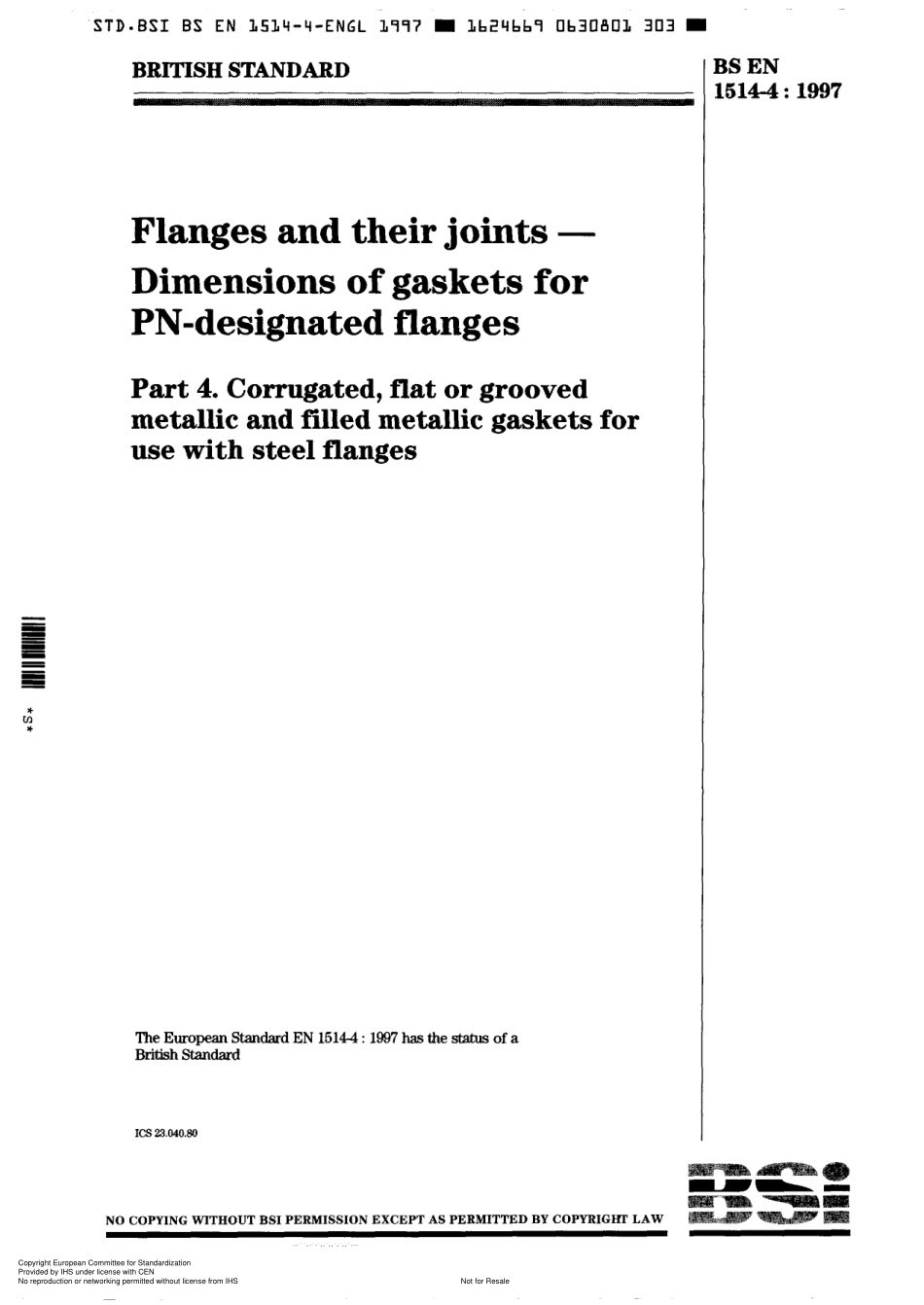 [www.staffempire.com]-BS EN 1514-4-1997 法兰盘及其连接件.有PN标识的法兰盘用密封件的尺寸.第4部分钢法兰用带起波纹的,平面的或开槽的外轮廓金属.pdf_第1页