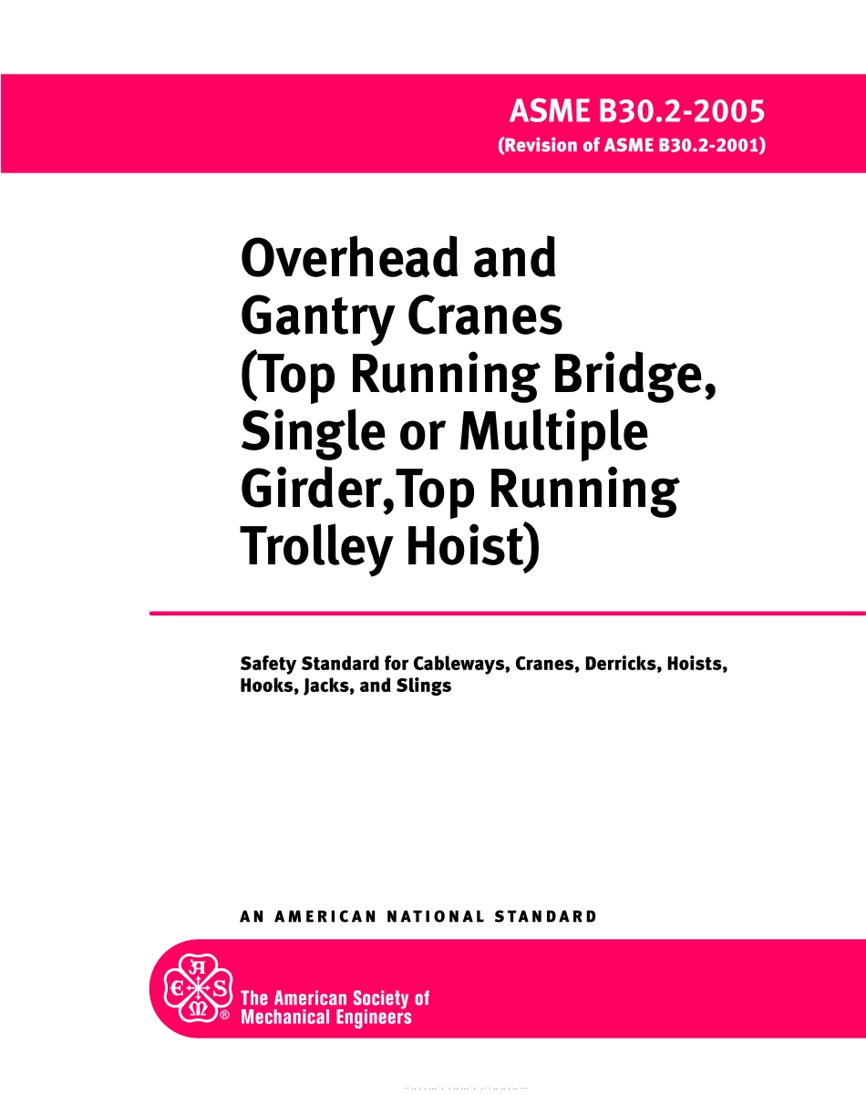 [www.staffempire.com]-ASME B30.2-2005 高架和龙门起重机(单梁或多梁顶行桥架、顶行起重机).pdf_第1页