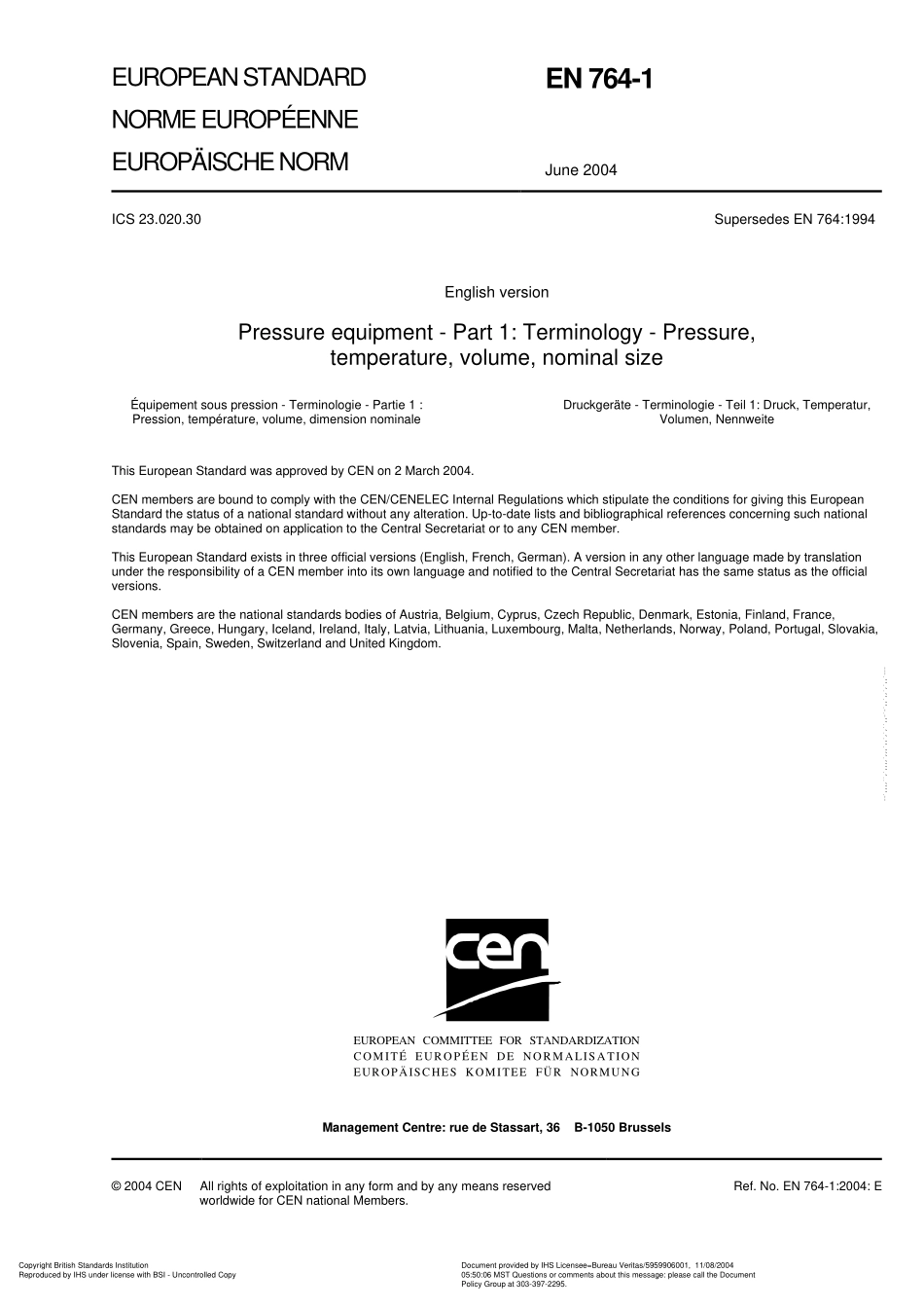 [www.staffempire.com]-BS EN 764-1-2004 Pressure equipment Part 1 Terminology — Pressure,temperature, volume.pdf_第3页