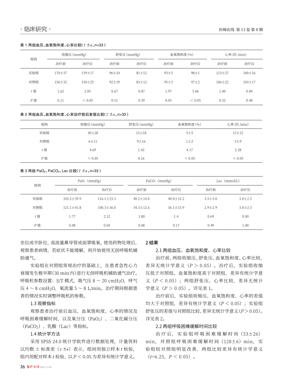 急性心力衰竭极早期使用无创呼吸机辅助通气治疗的临床疗效.pdf_第2页