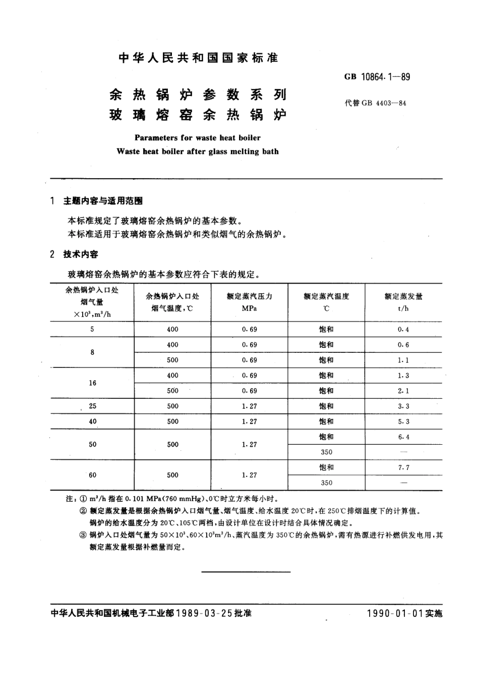 [www.staffempire.com]-GB 10864.1-1989 余热锅炉参数系列 玻璃熔窑余热锅炉.pdf_第1页
