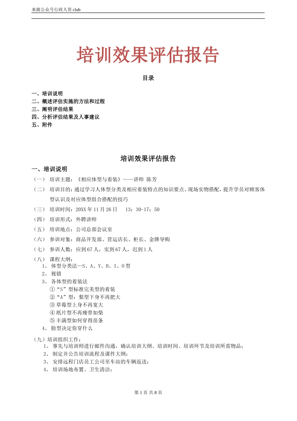 【年度培训】培训效果评估报告(修改版)行政人事CLUB.doc_第1页