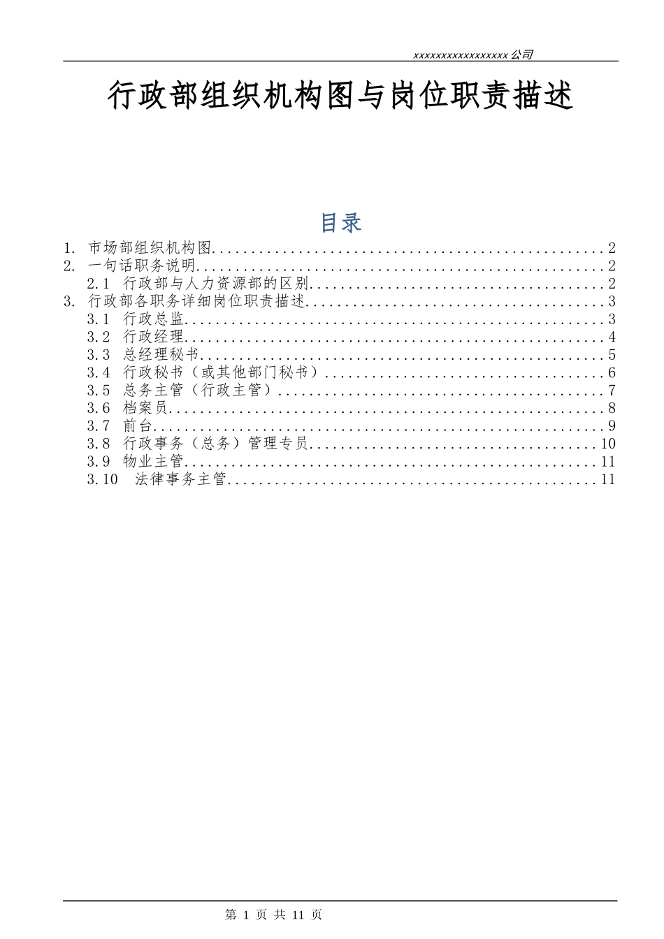 00-01行政部组织机构图与岗位职责.docx_第1页