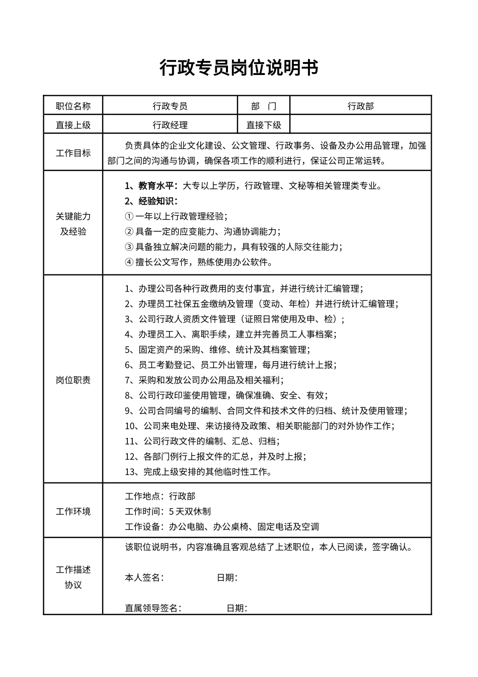 04-01行政专员岗位说明书.docx_第1页