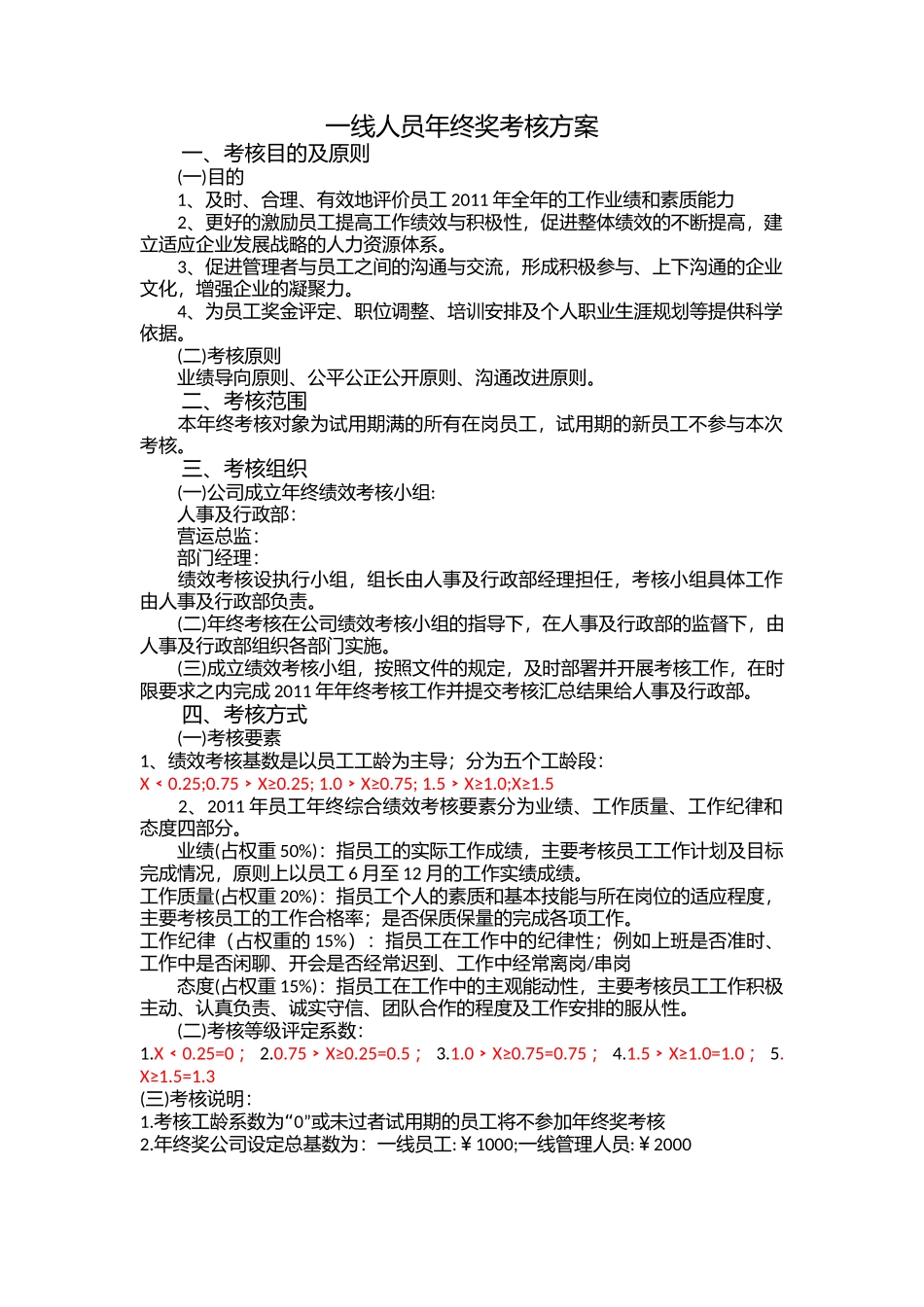 【2023年终考核】年度一线员工年终绩效考核方案.docx_第1页