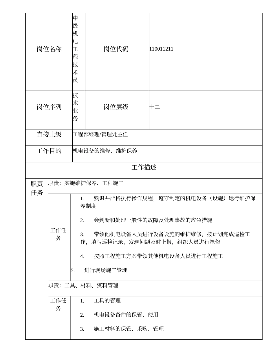 110011211 中级机电工程技术员.doc_第1页