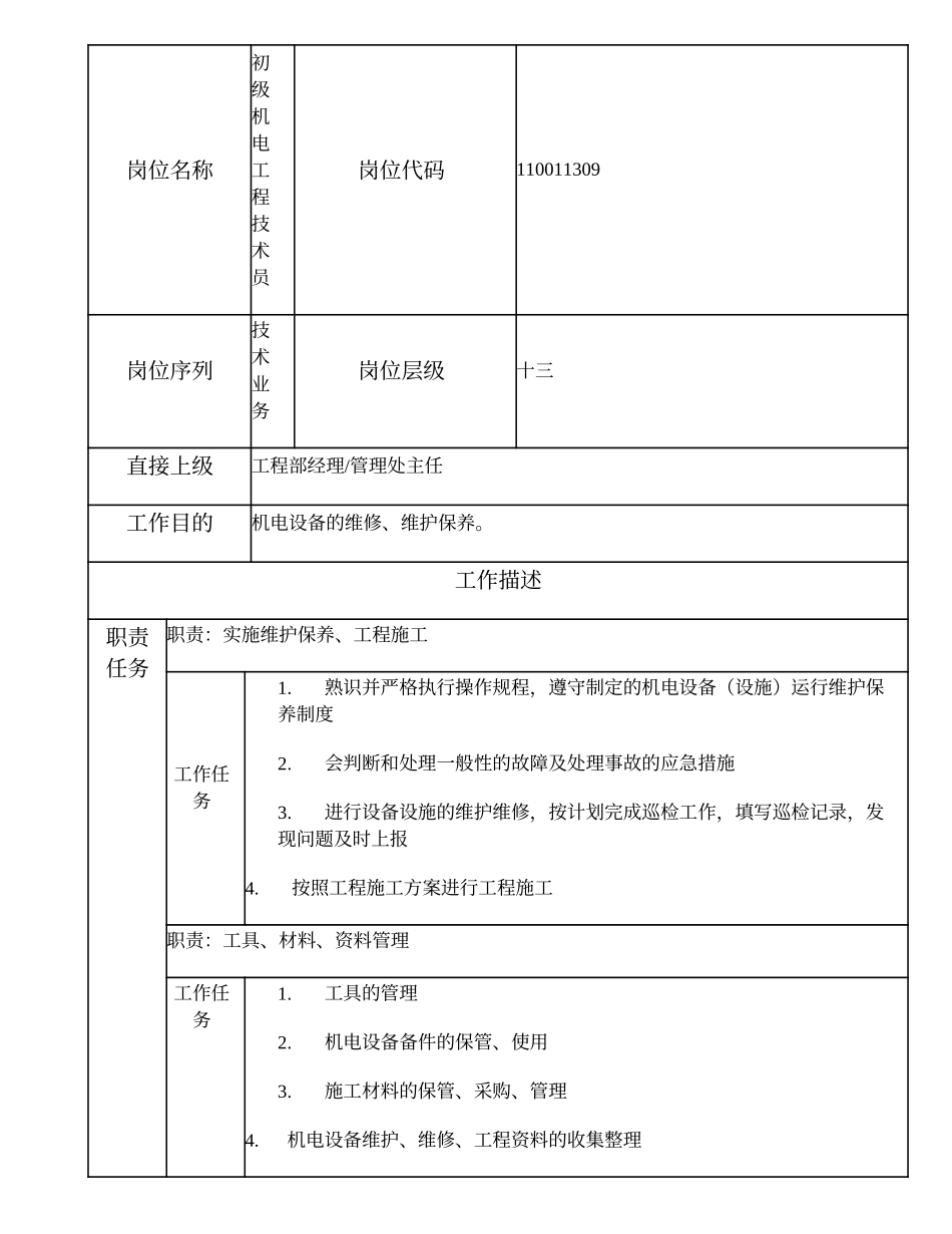 110011309 初级机电工程技术员.doc_第1页