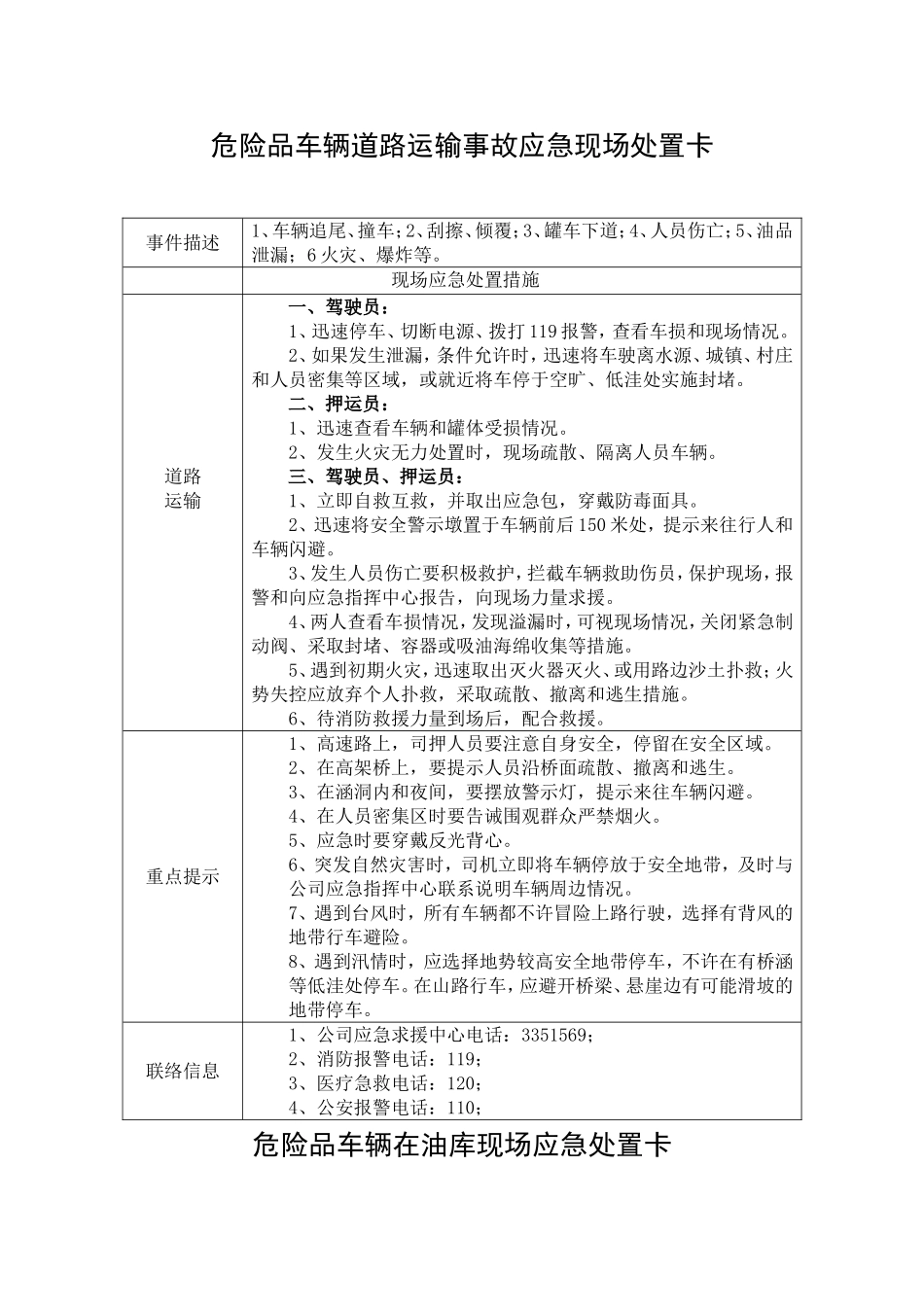 安全生产应急处置卡模板（危险品运输）.doc_第1页