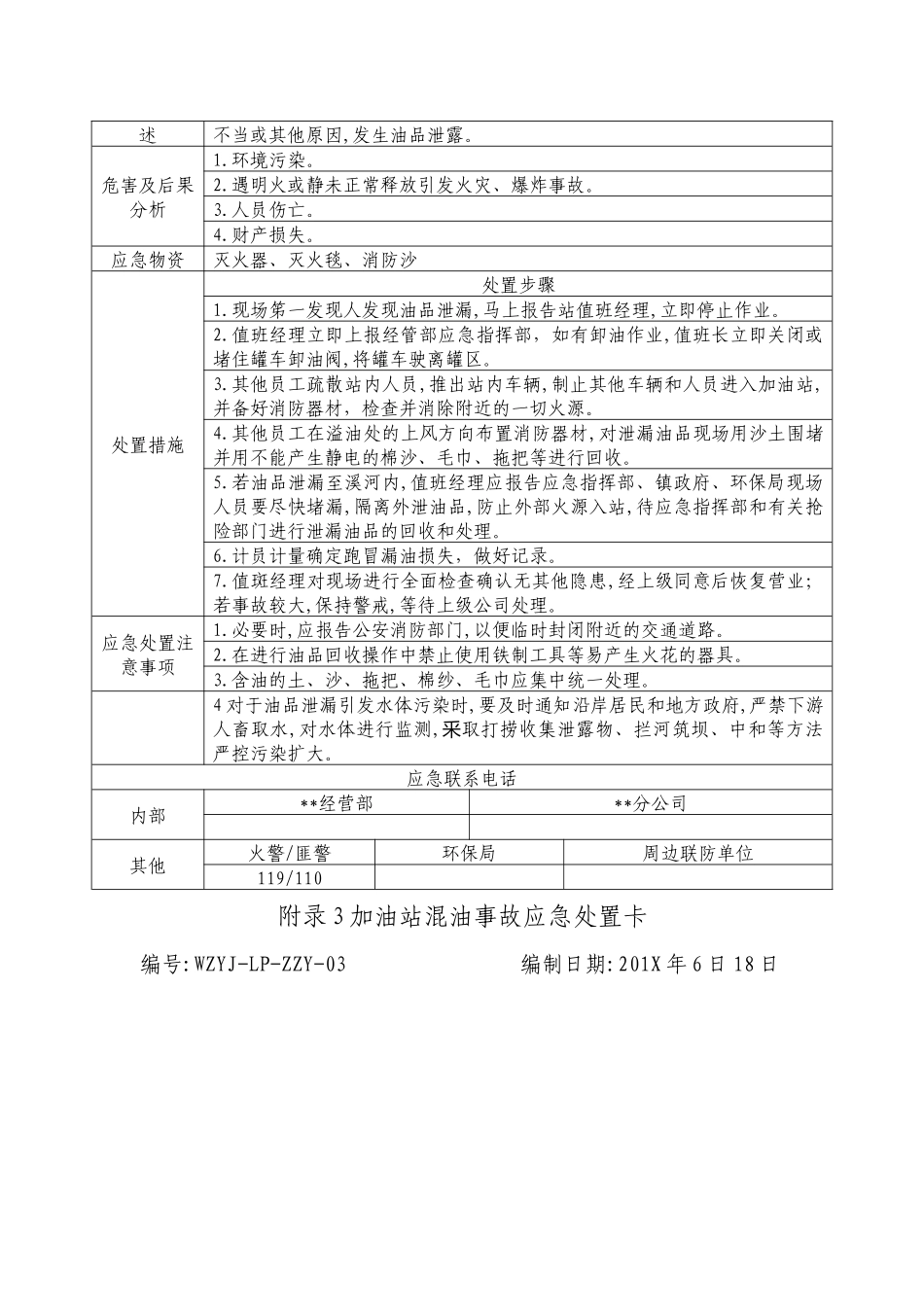 安全生产应急处置卡模板（加油站岗位）.docx_第3页