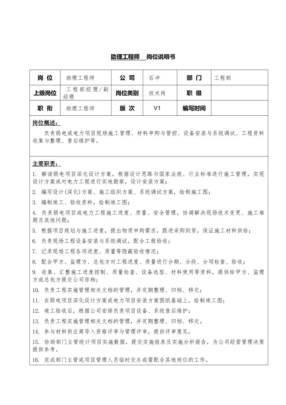 20-01助理工程师岗位说明书.docx_第1页
