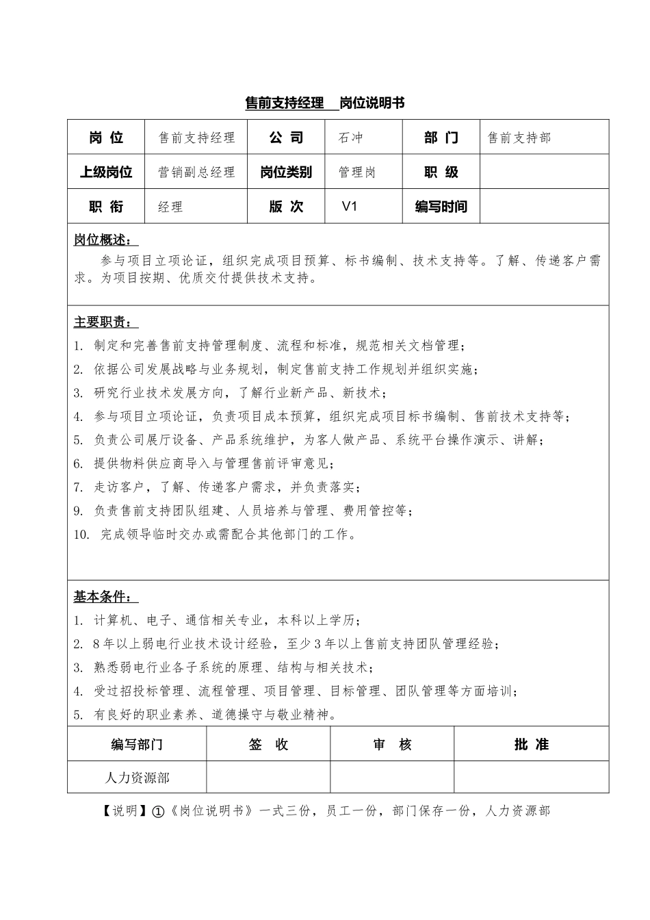 09-01售前支持经理岗位说明书.docx_第1页