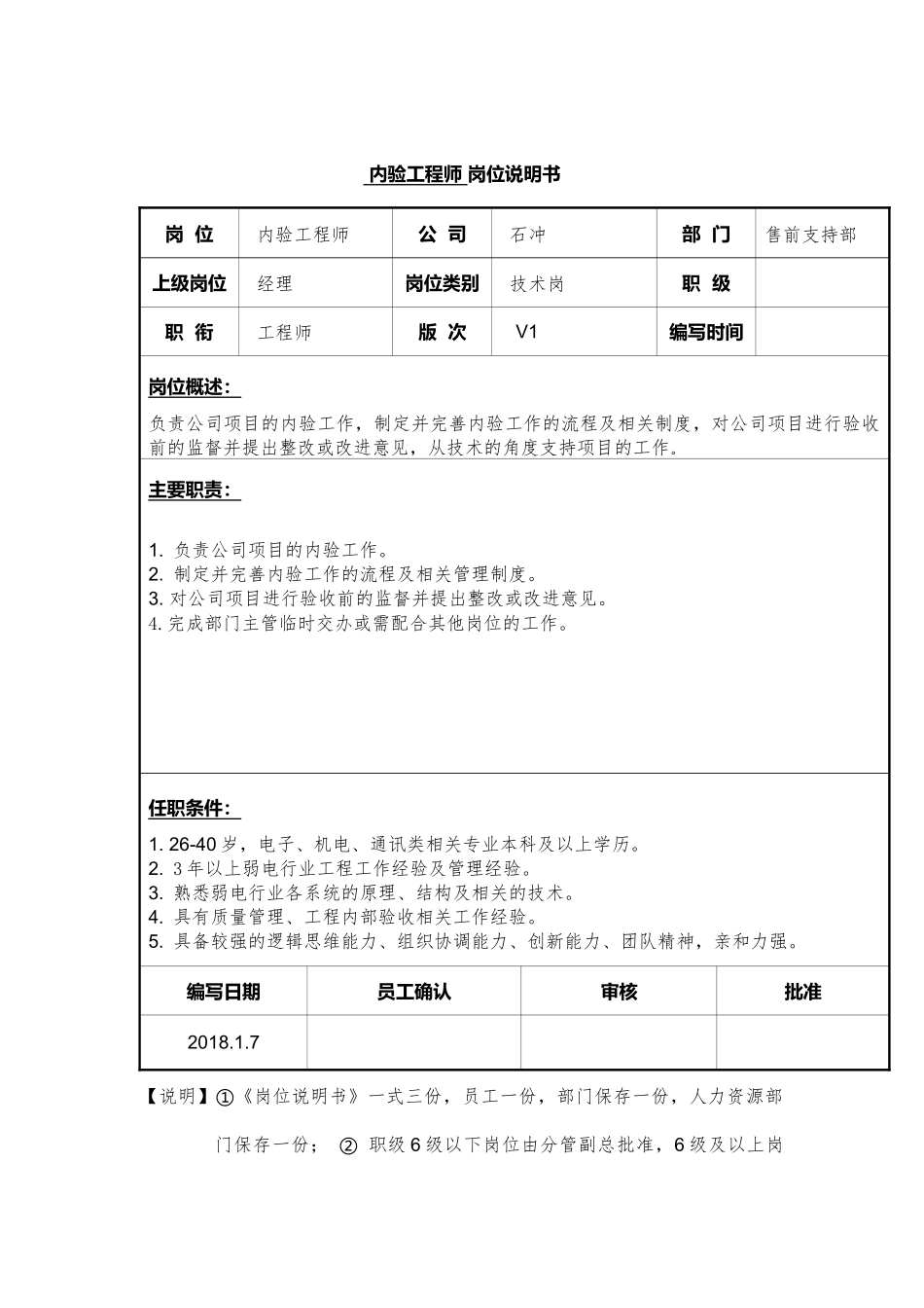12-01内验工程师 岗位说明书.docx_第1页