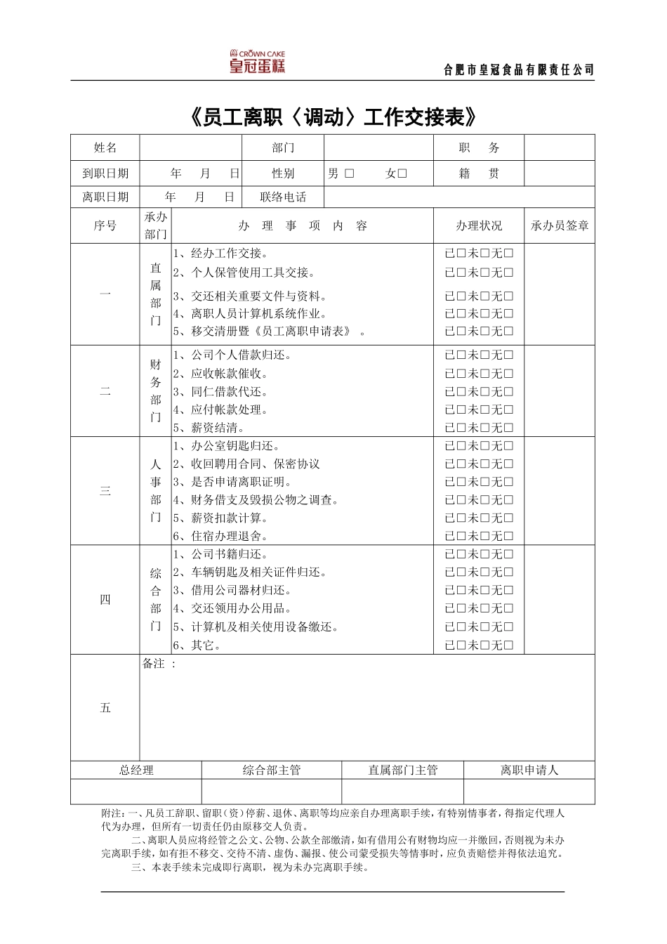 45_员工离职〈调动〉工作交接表.doc_第1页