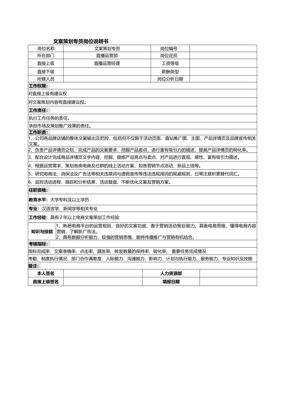 13-01文案策划专员岗位说明书.docx_第1页