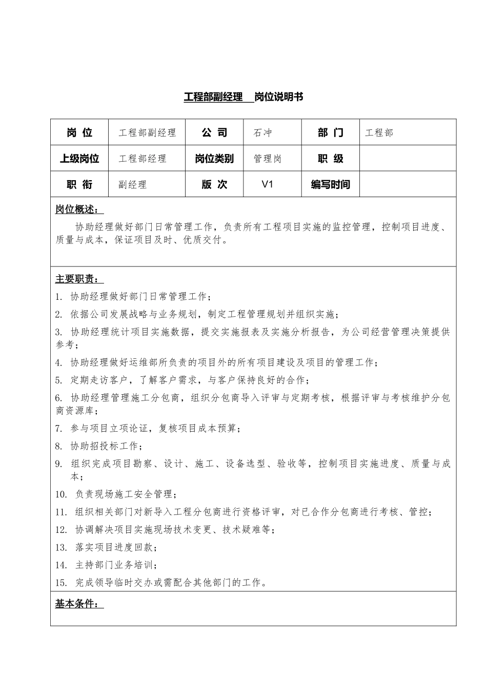 17-01工程部副经理岗位说明书.docx_第1页